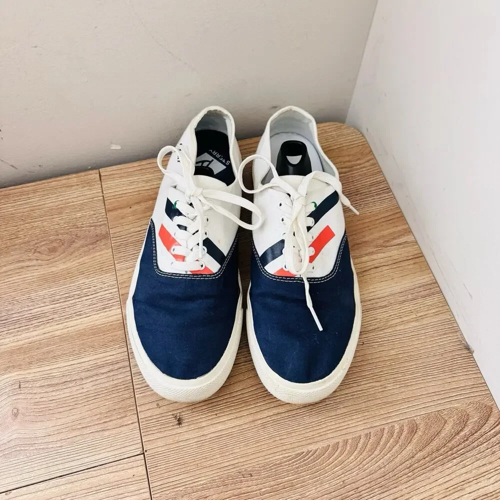 Sperry Captain's CVO Prep Charter Stripe Sneakers White And Blue Men’s 9